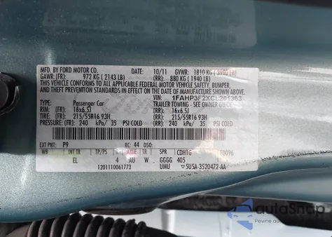 2012 Ford Focus Se из США, поврежденный, VIN 1FAHP3F2XCL261363